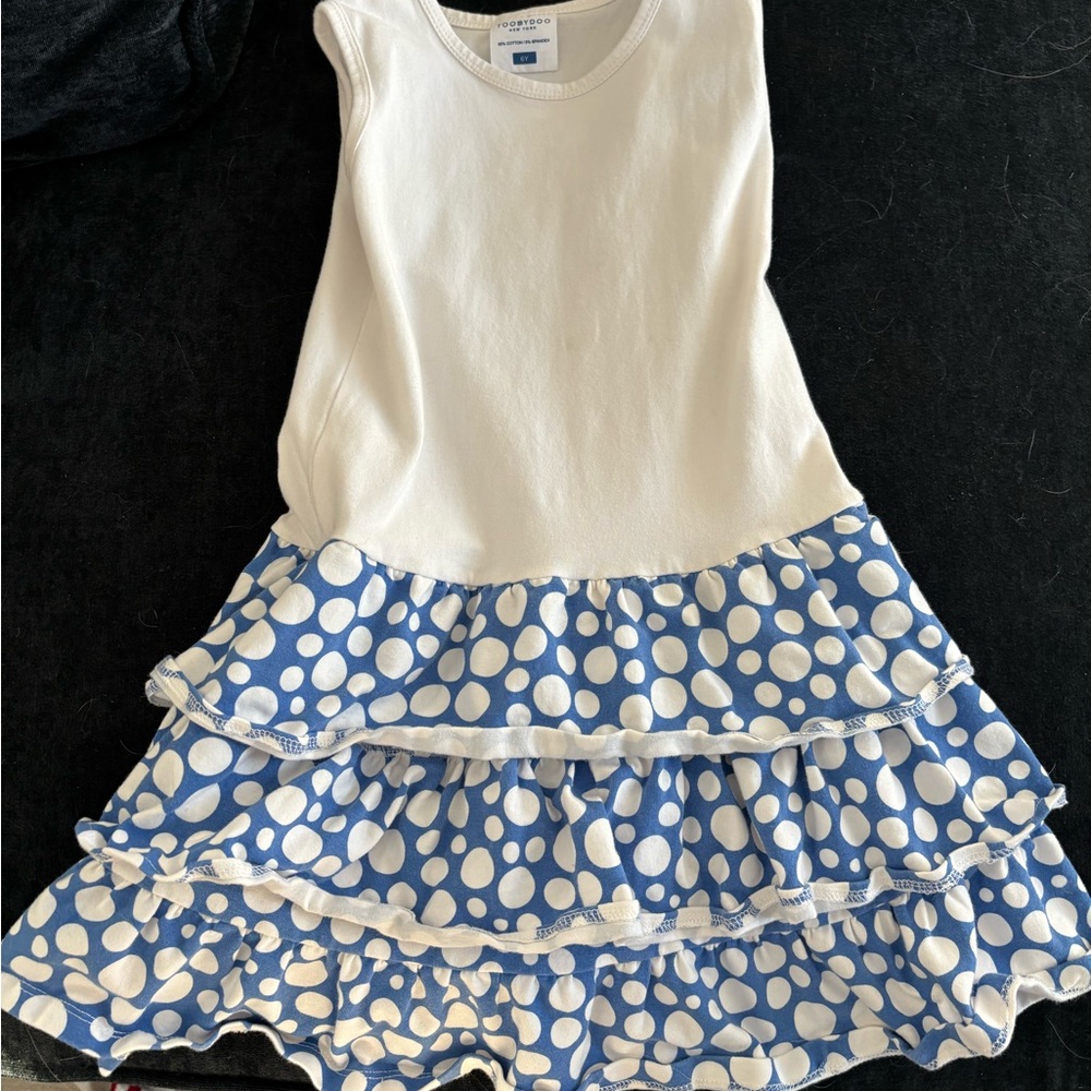 Toobydoo Classic White dress with polka dot skirt